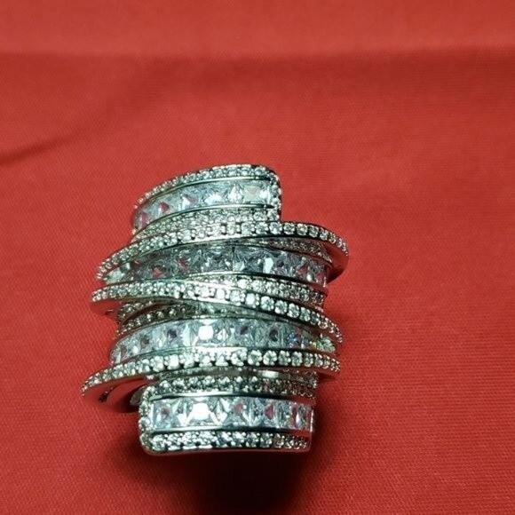 NEW Elegant Spiral Design Silver White Sapphire Natural Stone Ring - Picture 10 of 15